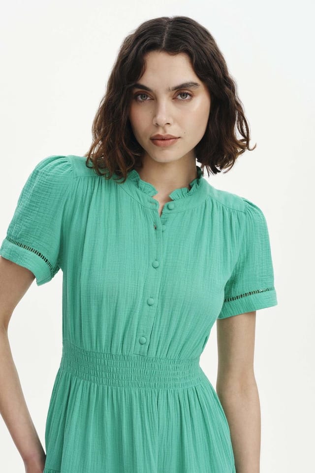 Finery London Finery London Women's Natalia Cotton Cheesecloth Midi Dress in Jade - 2
