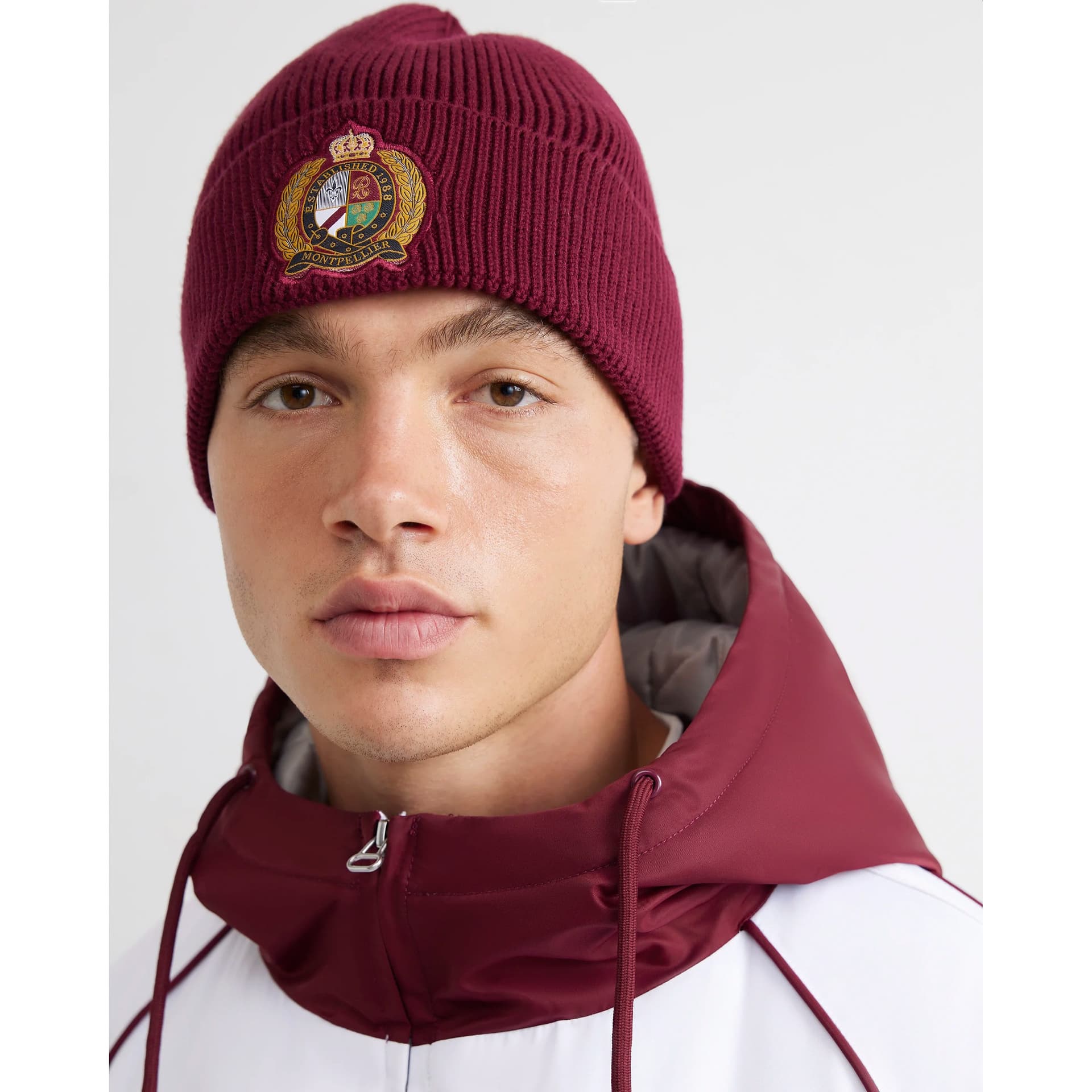 River Island Mens River Island Red Montpellier Badged Crest Beanie Hat