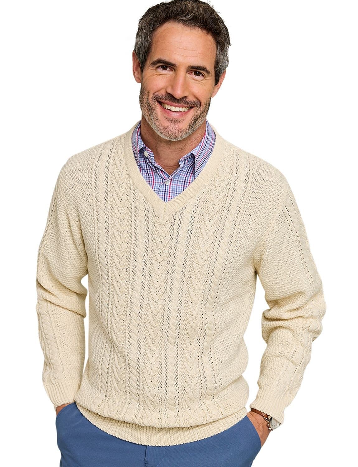Tootal Tootal Light Brown Cable Knit V Neck Jumper