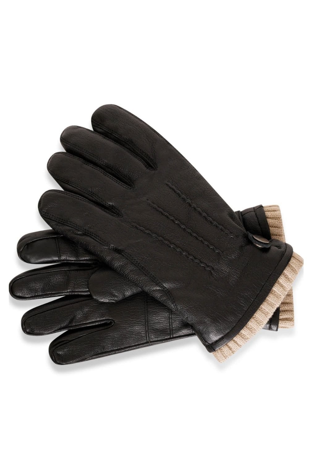 Barneys Originals Barneys Originals Men's Black Leather Glove with Cream Cuff - 1