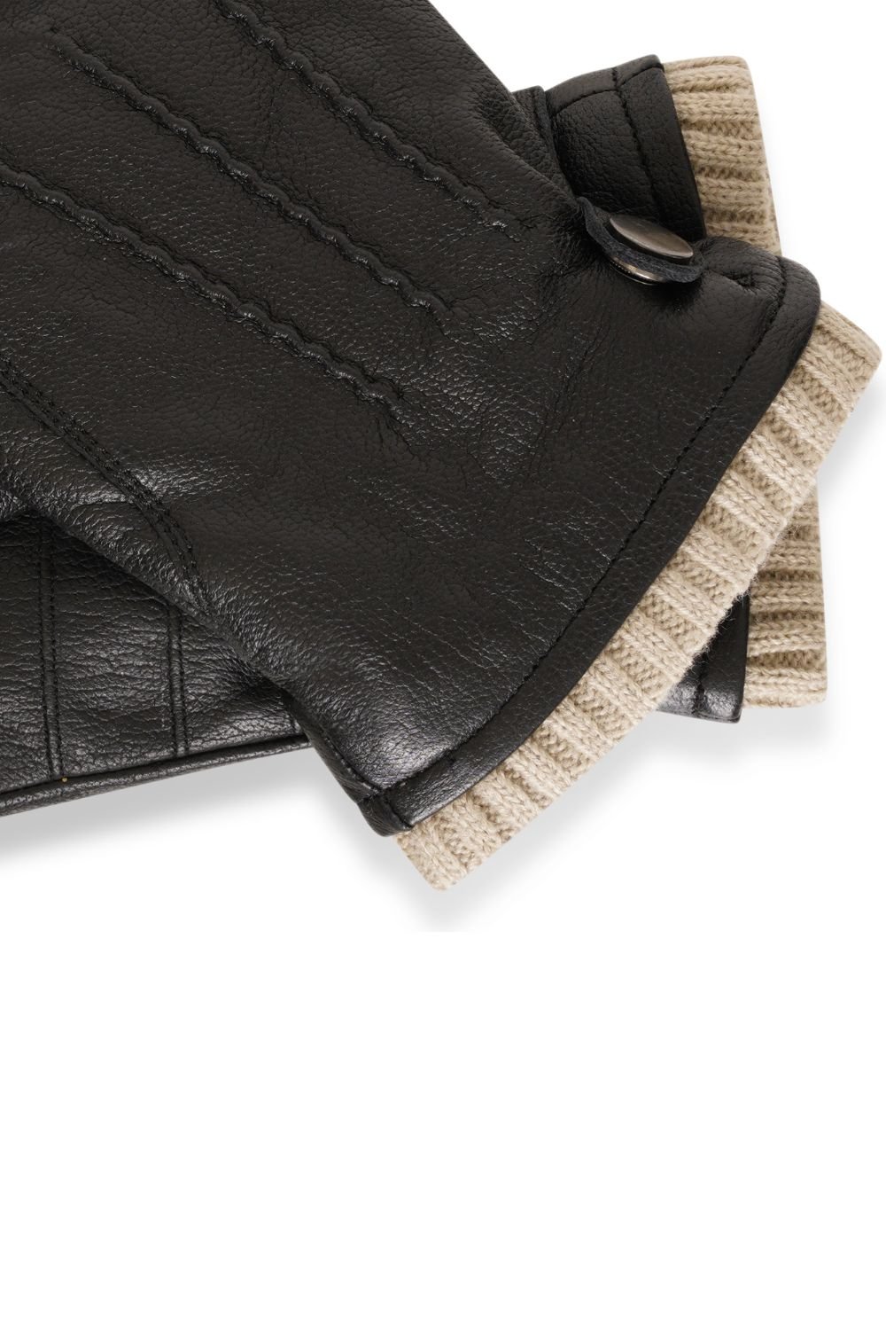 Barneys Originals Barneys Originals Men's Black Leather Glove with Cream Cuff - 2