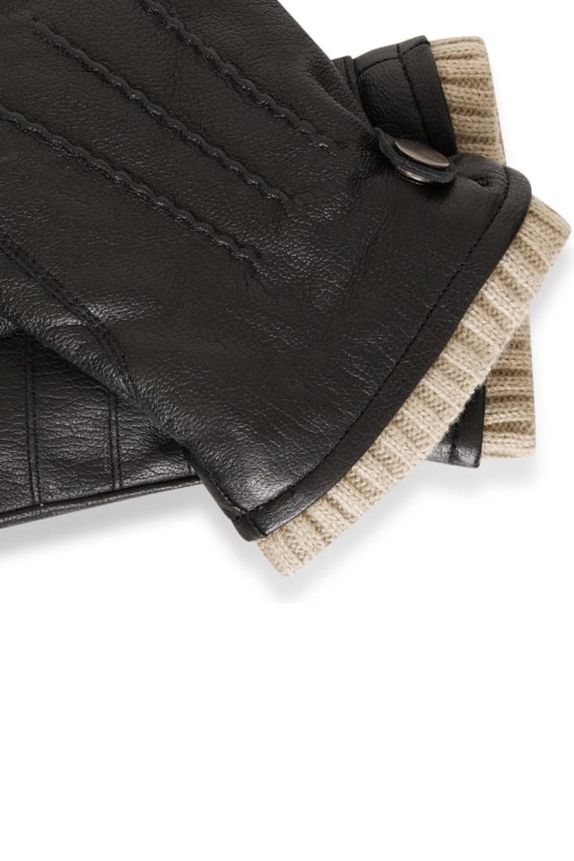 Barneys Originals Barneys Originals Men's Black Leather Glove with Cream Cuff - 2