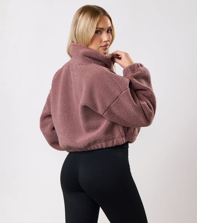 Gym King Women's Brown Croppe Borg Zip Up Top Gym King New Look - 3