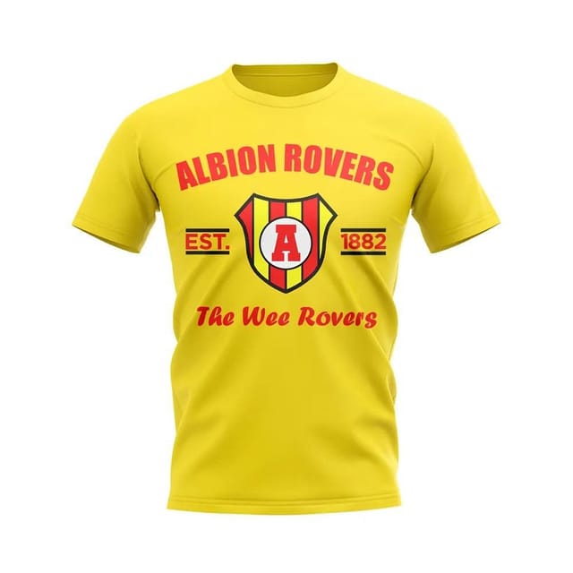 Albion Rovers Albion Rovers Men's Mens Established Football T-Shirt in Yellow - 2