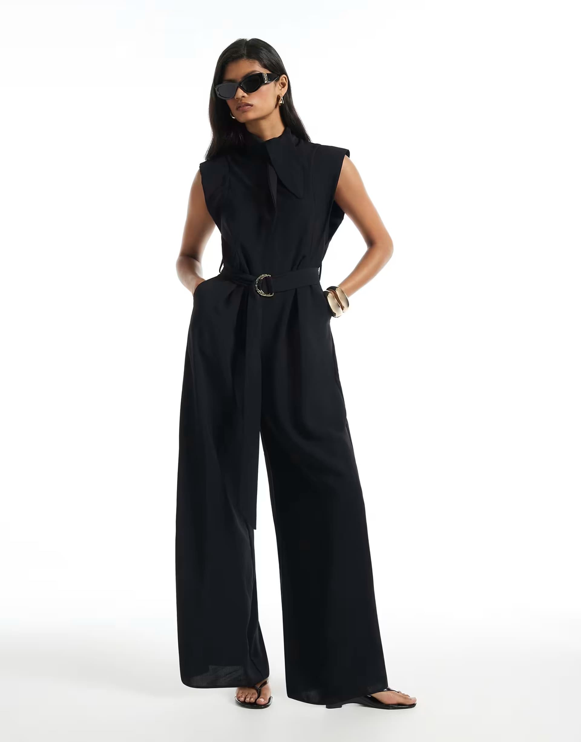 ASOS River Island Neck tie jumpsuit in black