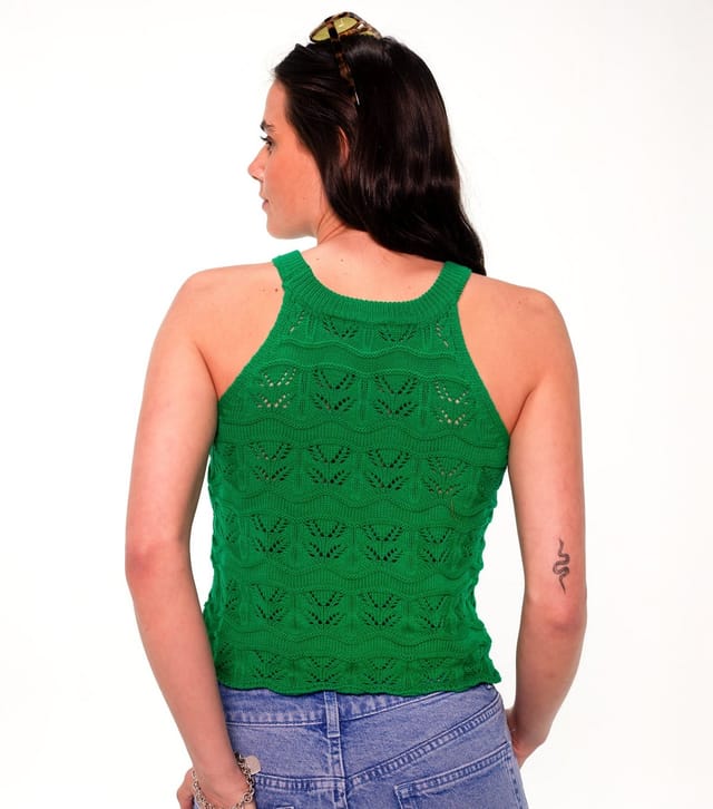 Sunshine Soul Women's Dark Green Cotton Pointelle Vest Top Sunshine Soul New Look - 3