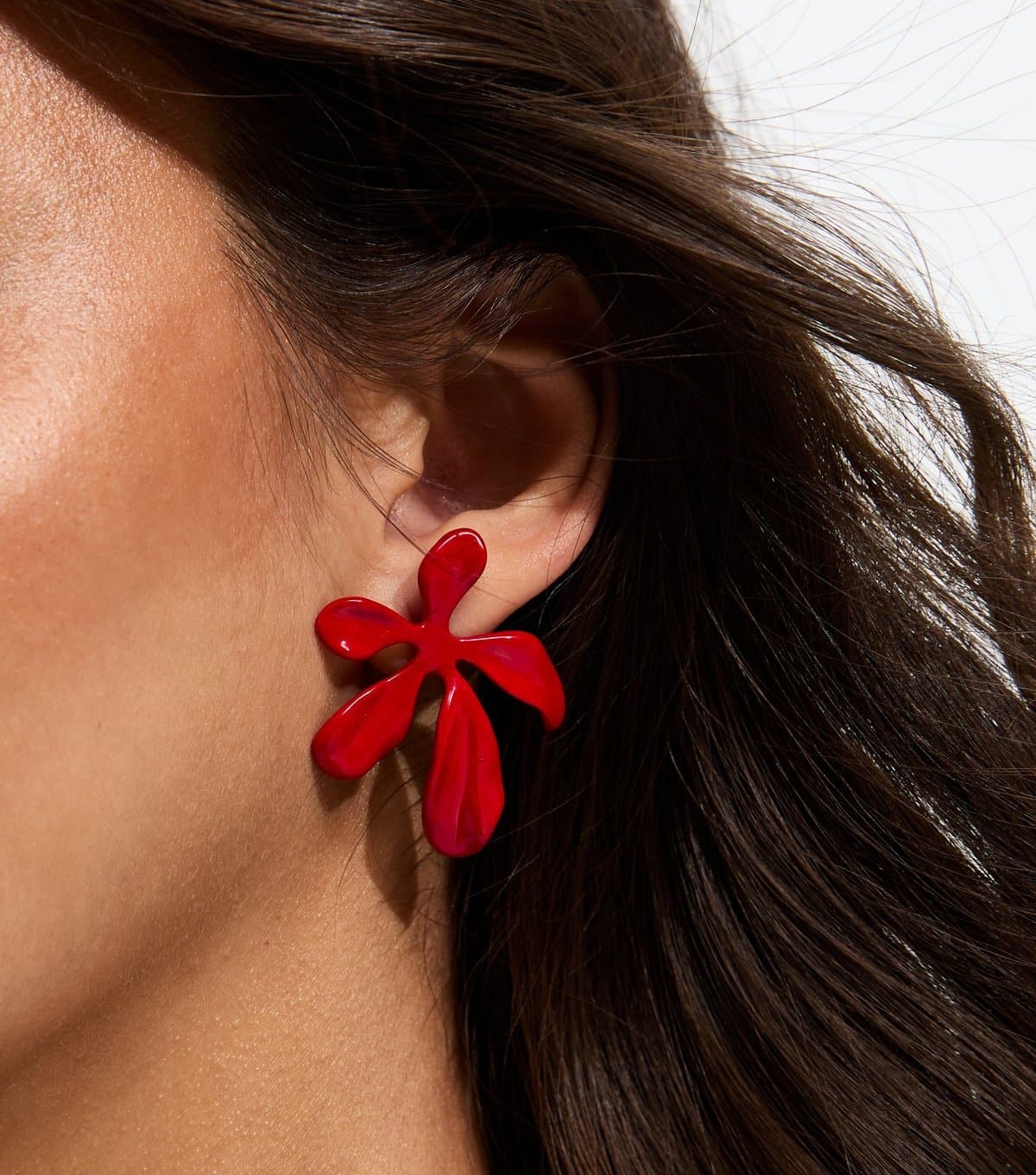 New Look New Look Bright Red Enamel Flower Stud Earrings