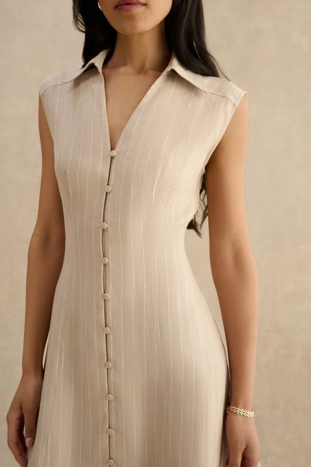 Hobbs London Hobbs London Women's Charlize Button-Front Collared Dress in Light Beige - 3