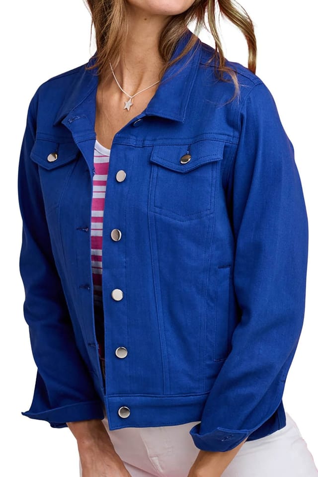 Amber Amber Stretch Cotton Western Style Jacket, Classic & Versatile Women's in Cobalt - 2