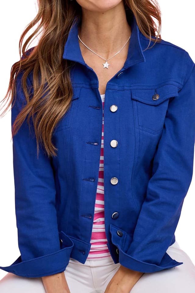 Amber Amber Stretch Cotton Western Style Jacket, Classic & Versatile Women's in Cobalt - 3