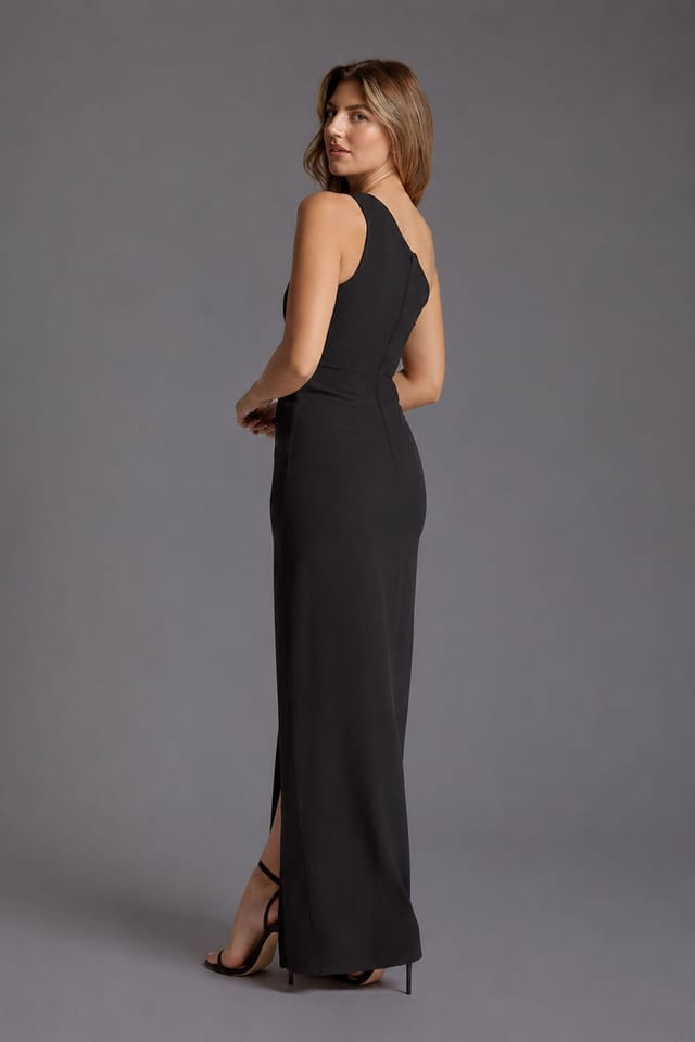 Vesper Vesper Women's One Shoulder Satin Band Maxi Dress in Black - 3