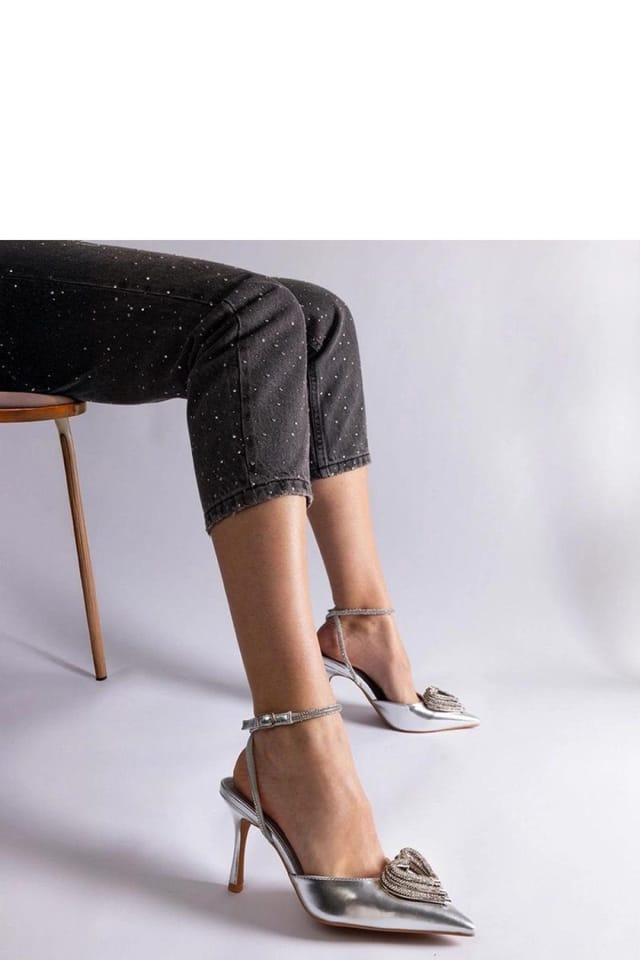 Love Lace Love Lace Women's Silver Zircon Open Heel High Heel Pumps with Buckle Closure - 2