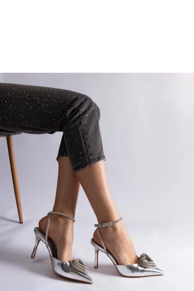 Love Lace Love Lace Women's Silver Zircon Open Heel High Heel Pumps with Buckle Closure - 3