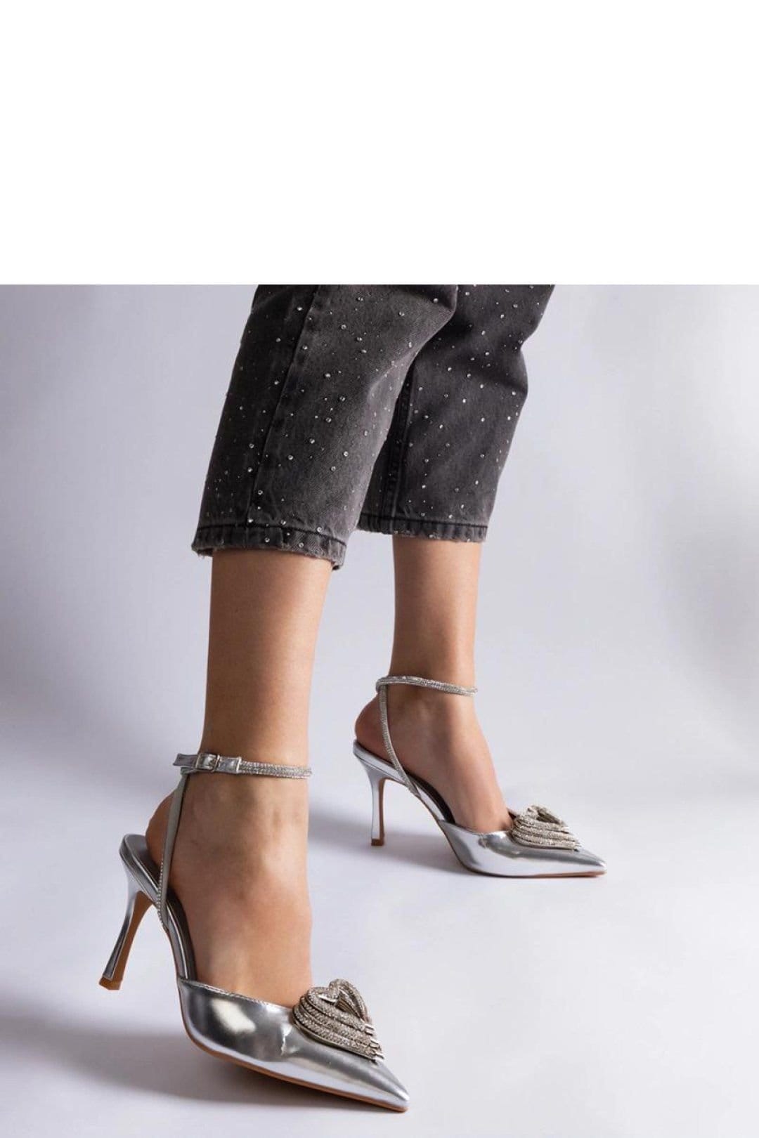 Love Lace Love Lace Women's Silver Zircon Open Heel High Heel Pumps with Buckle Closure - 4