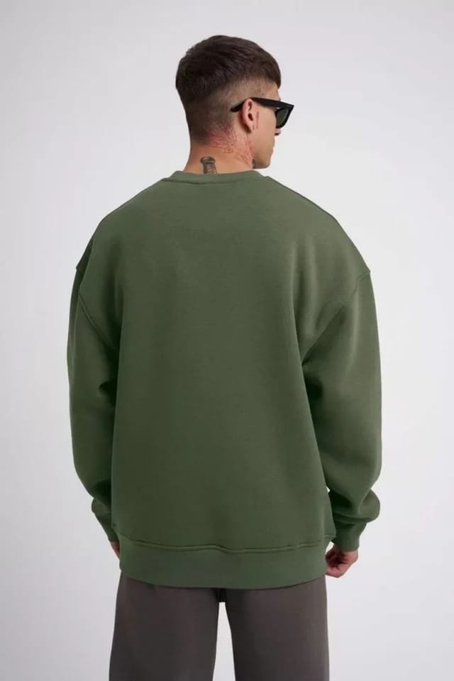 Janes Janes Men's Oversized Crew Neck Sweatshirt with Ribbed Detail in Khaki - 2