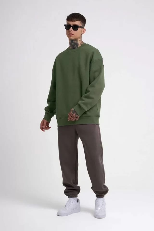 Janes Janes Men's Oversized Crew Neck Sweatshirt with Ribbed Detail in Khaki - 3