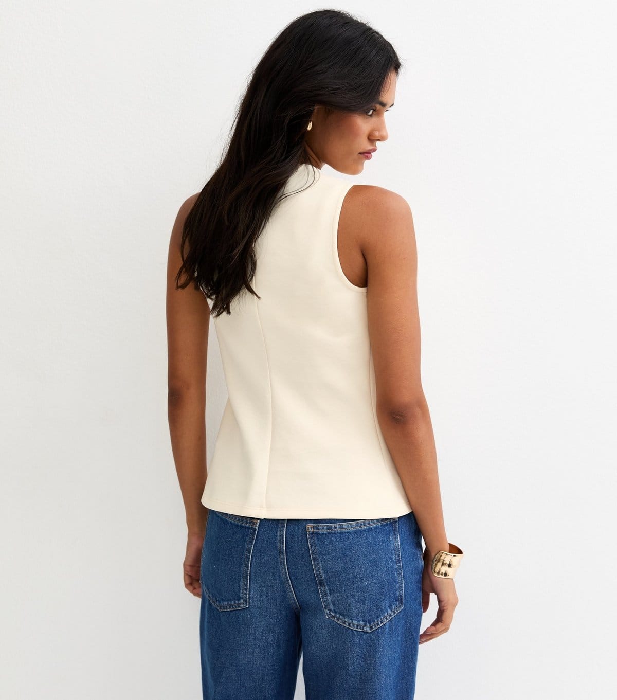 New Look Women's Off White Jersey Faux-Pearl Button Waistcoat New Look - 4