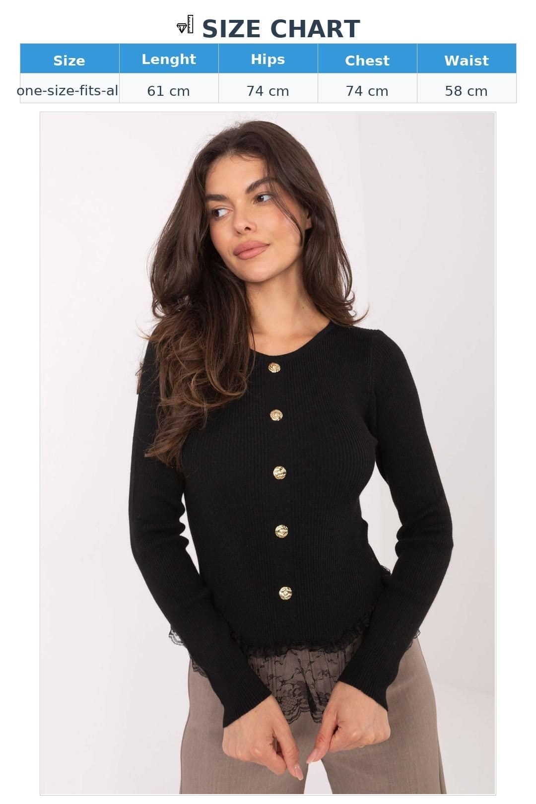 Love Lace Love Lace Women's Elegant Long Sleeve Sweater with Lace Hem in Black - 4