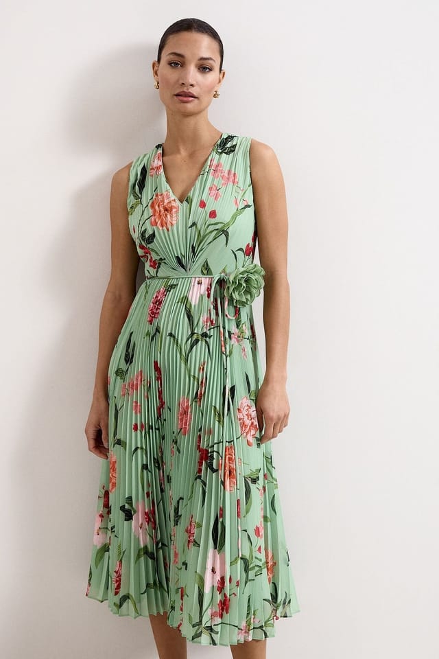 Phase Eight Phase Eight Women's Petite Simara Pleated Floral Print Dress in Mint - 3