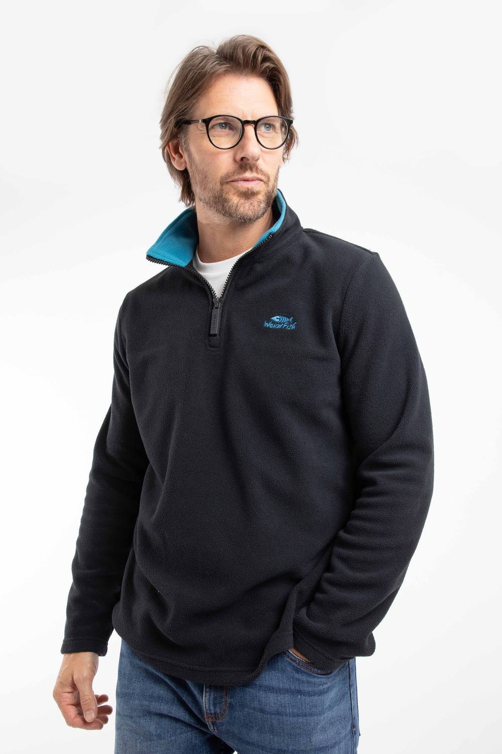 Weird Fish Weird Fish Men's Gene 1/4 Zip Microfleece in Black - 3