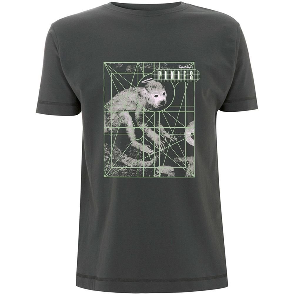 Pixies Pixies Men's Monkey Grid Cotton T-Shirt in Charcoal - 3
