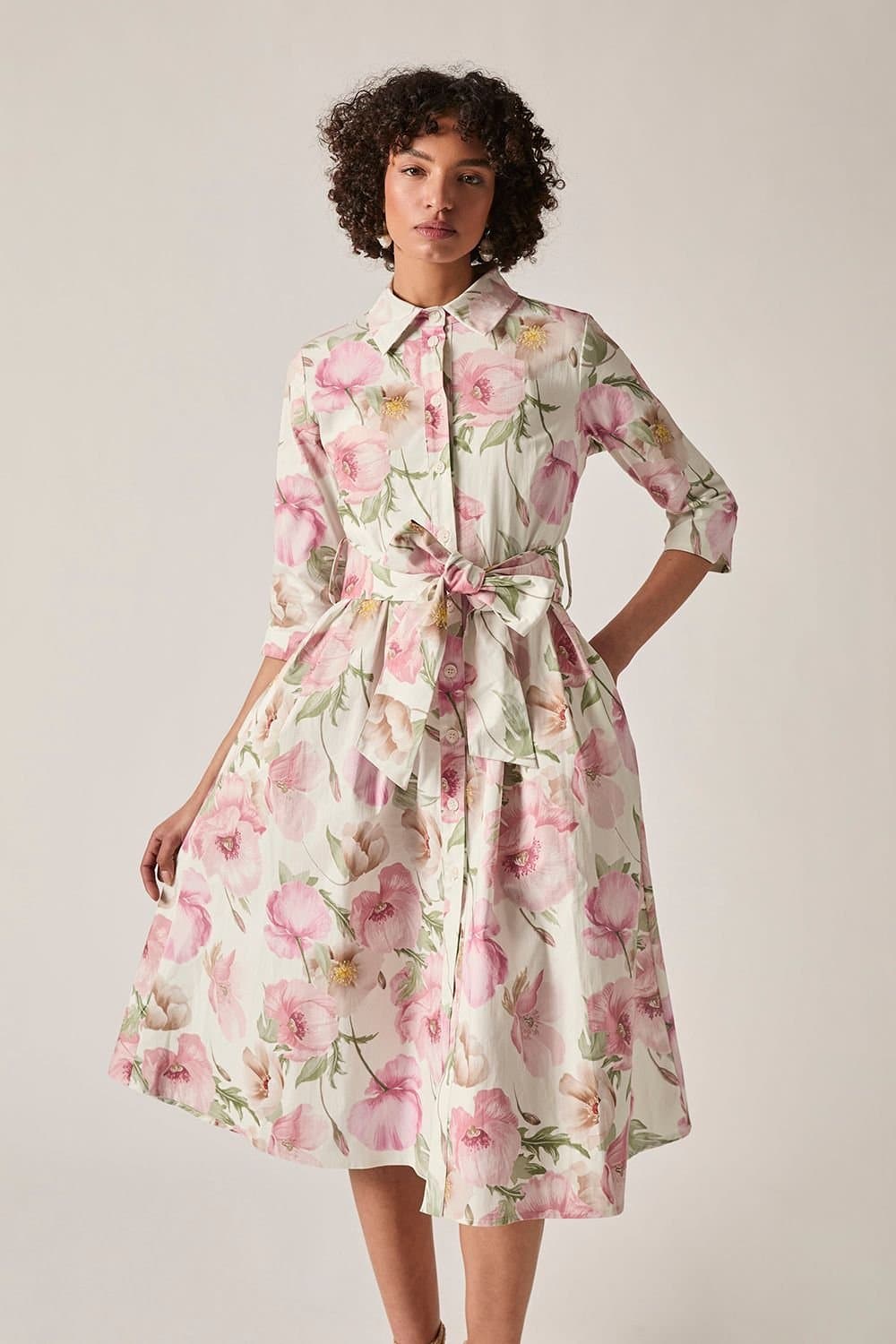 James Lakeland James Lakeland Women's Pink Bloom Cotton Midi Dress in Pale Pink
