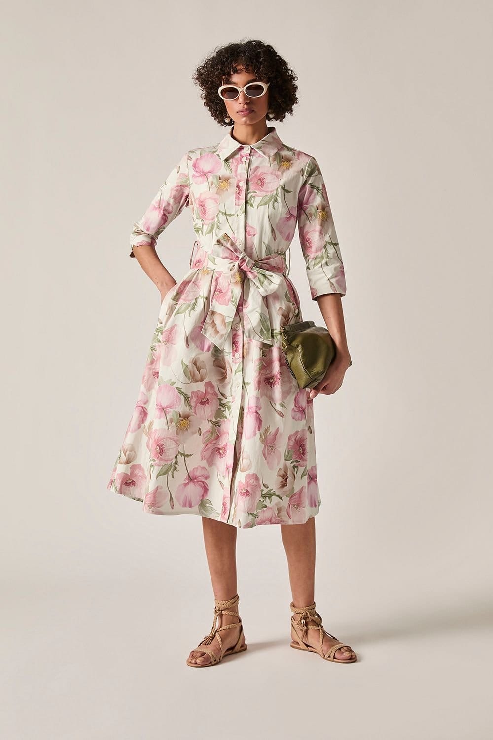 James Lakeland James Lakeland Women's Pink Bloom Cotton Midi Dress in Pale Pink - 4