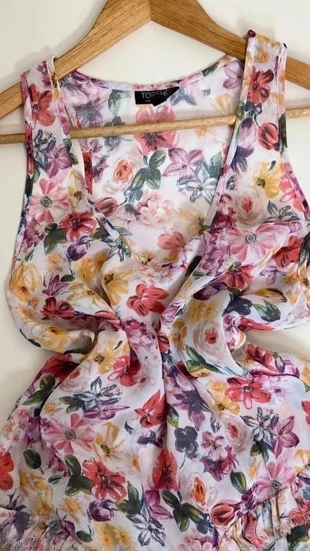 Topshop Topshop Pink Floral Floaty Vest Top Size 16 Racer Back Semi Sheer Boho Summer