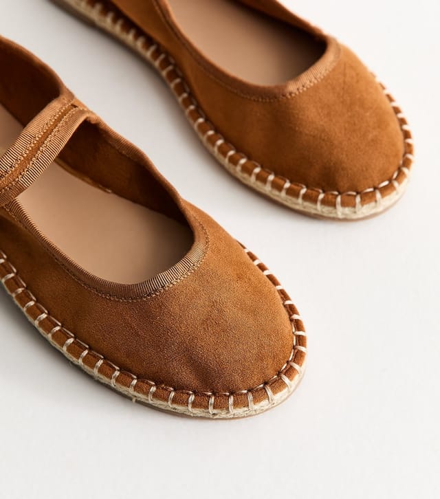 New Look Women's Tan Faux Suede Espadrille Flats Vegan New Look - 3