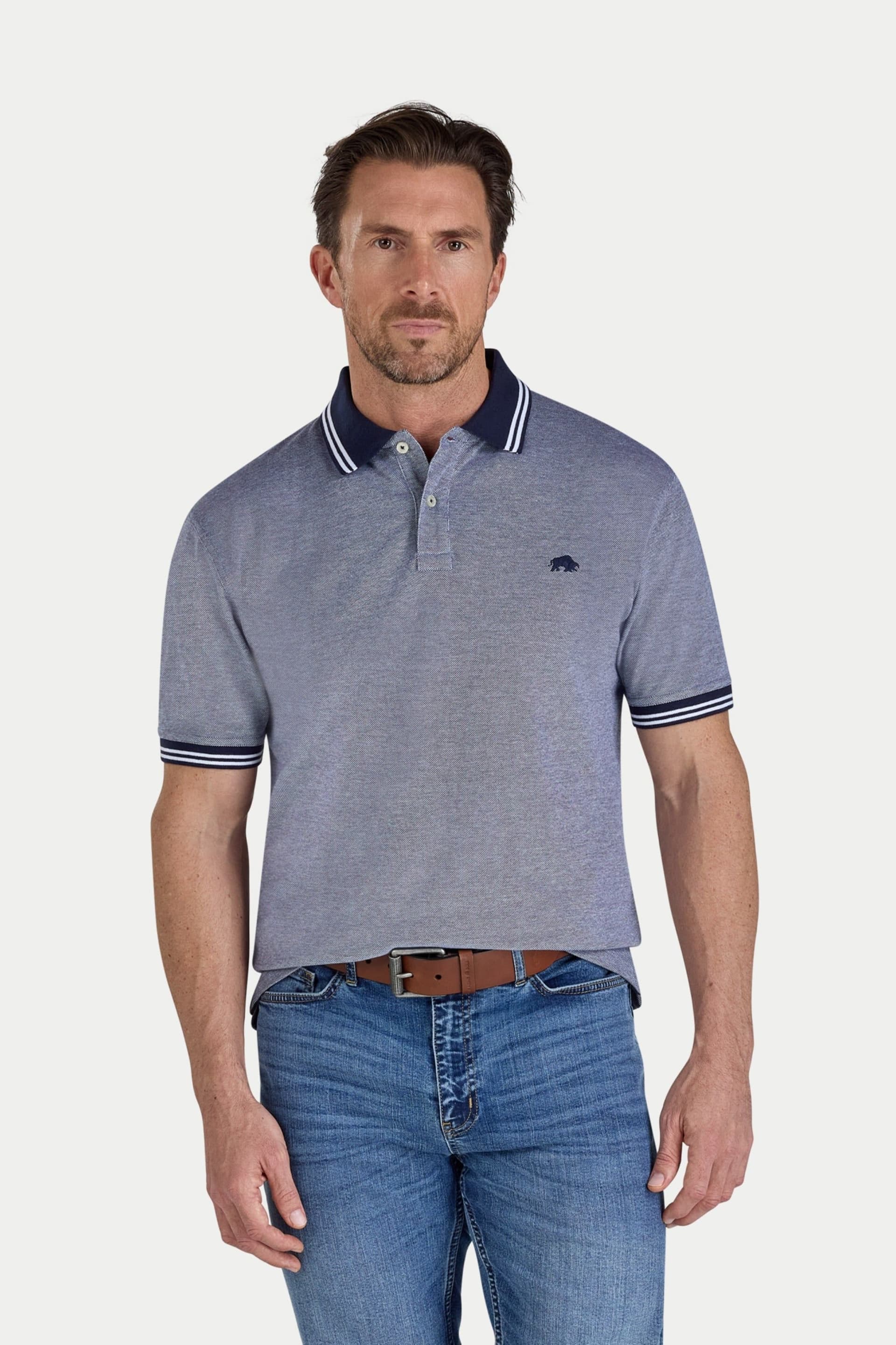 raging bull Raging Bull Men's Tipped Collar Two Tone Pique Polo in Blue