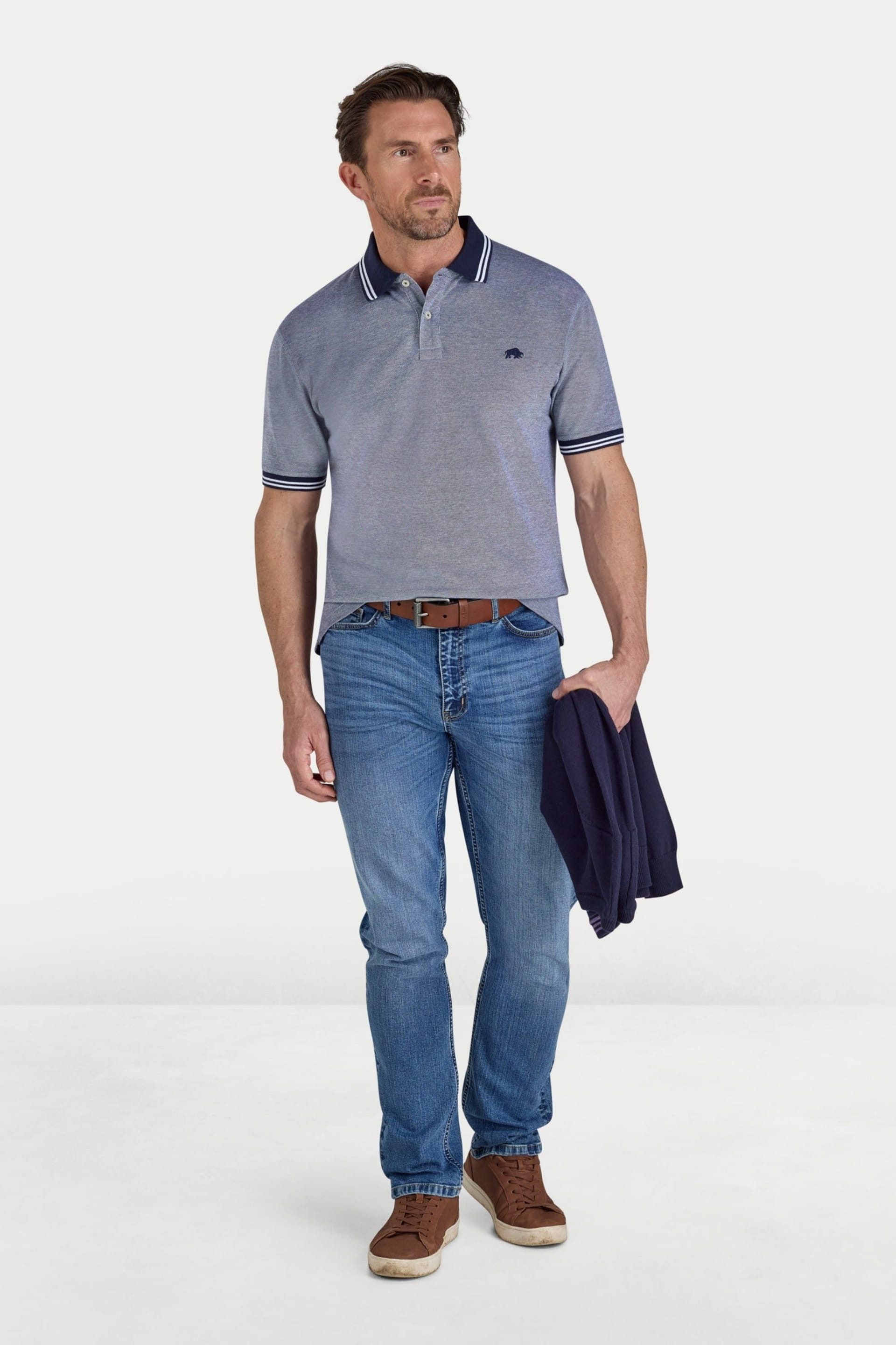 raging bull Raging Bull Men's Tipped Collar Two Tone Pique Polo in Blue - 4