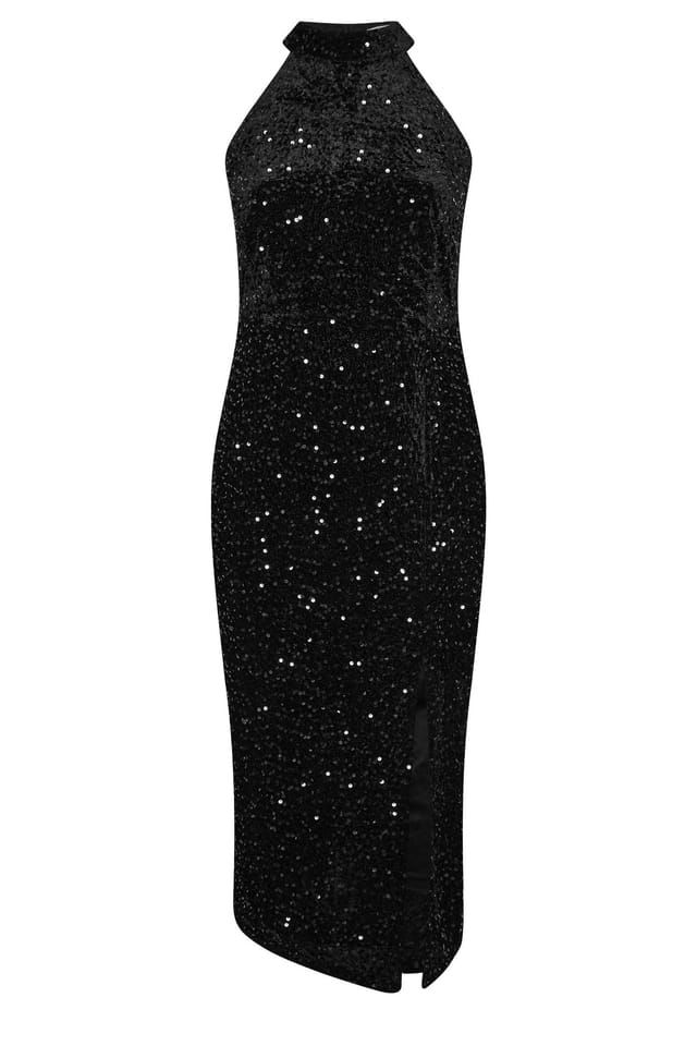 Yours Yours Women's Velvet Sequin Halterneck Maxi Dress in Black - 2