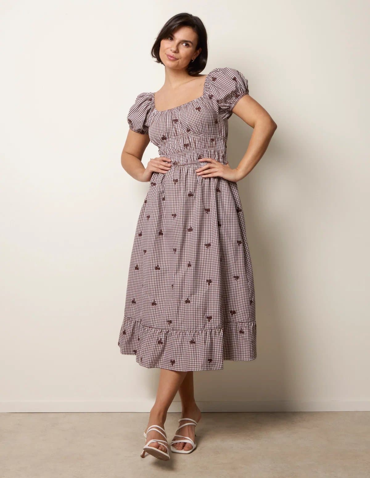 Blue Vanilla Gingham Milkmaid Midi Dress