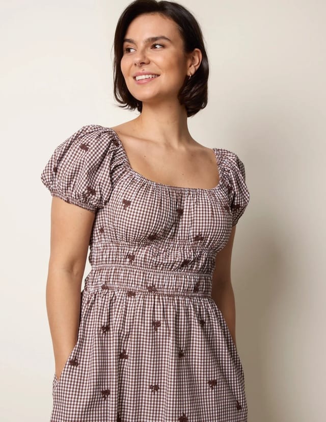 Blue Vanilla Gingham Milkmaid Midi Dress - 2