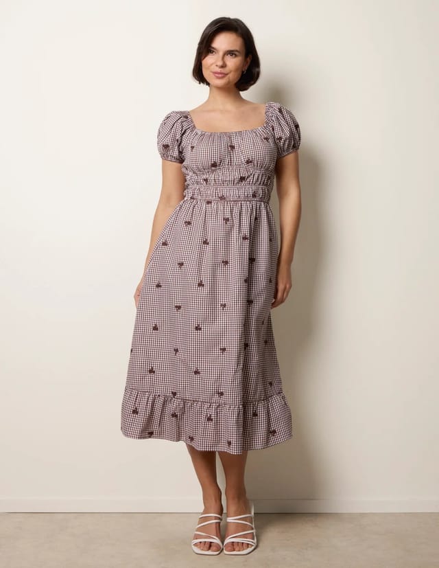 Blue Vanilla Gingham Milkmaid Midi Dress - 3