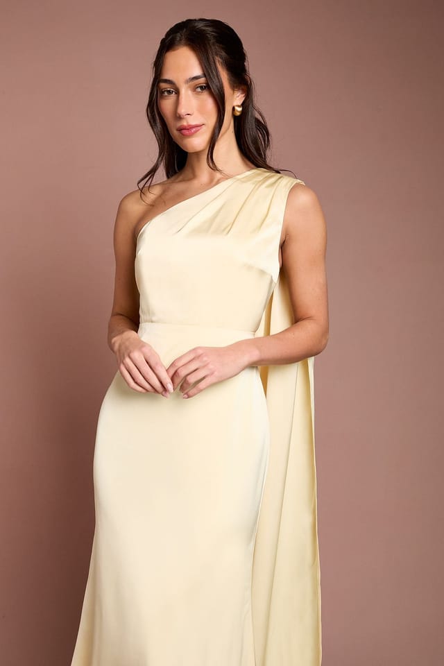 Coast Coast Women's Honoured Petite Drape One Shoulder Satin Maxi Bridesmaid Dress in Lemon - 2