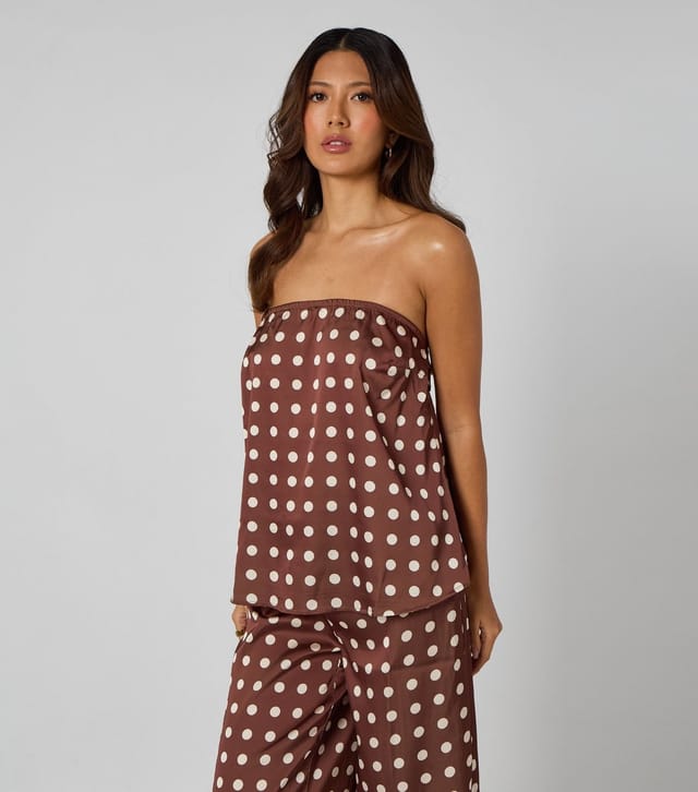Urban Bliss Women's Mid Brown Satin Polka Dot Bandeau Top Urban Bliss New Look - 2