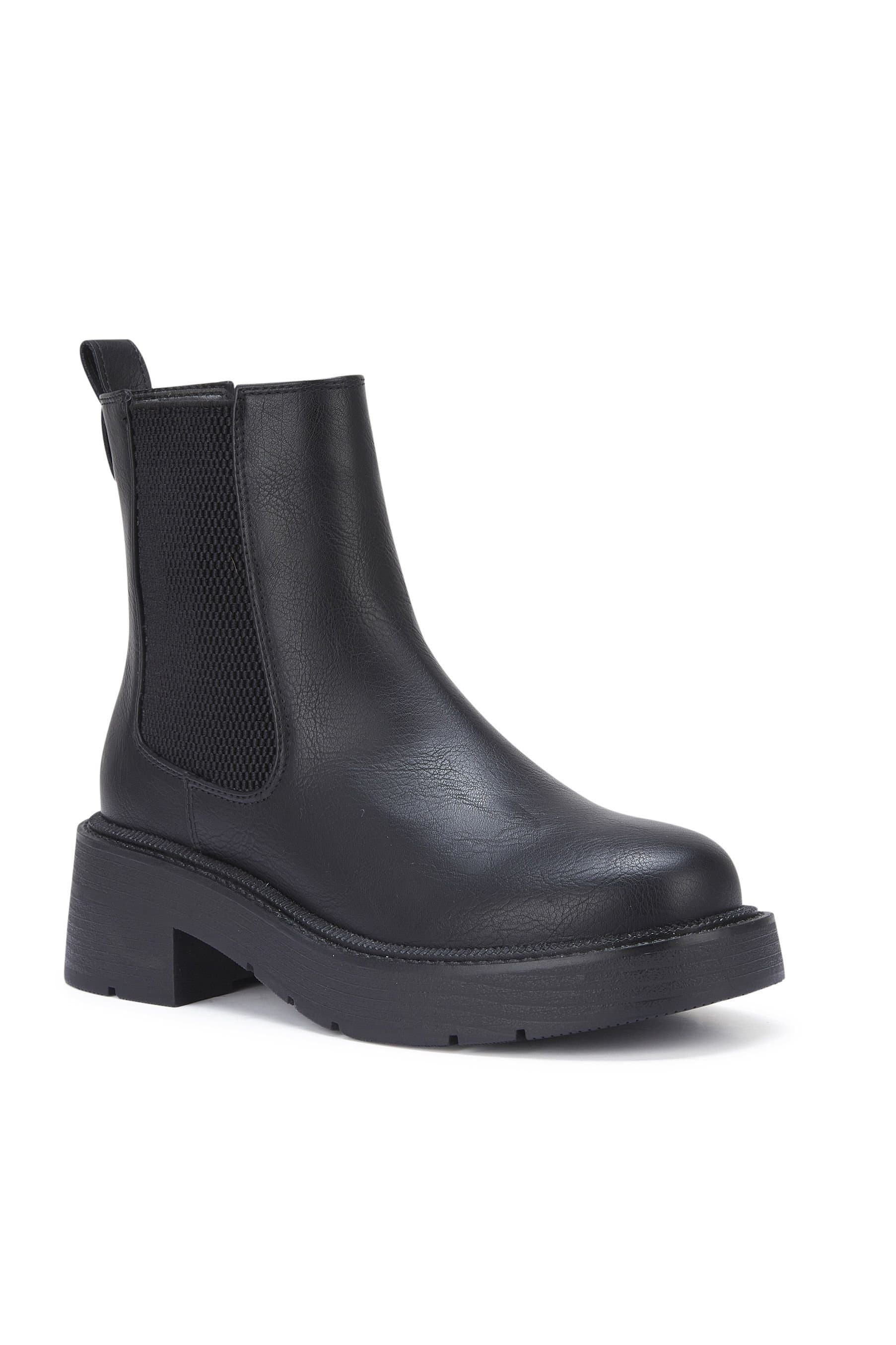 Truffle Collection Truffle Collection Women's Block Heel Casual Chelsea Ankle Boots Round Toe Pull On Shoes in Black