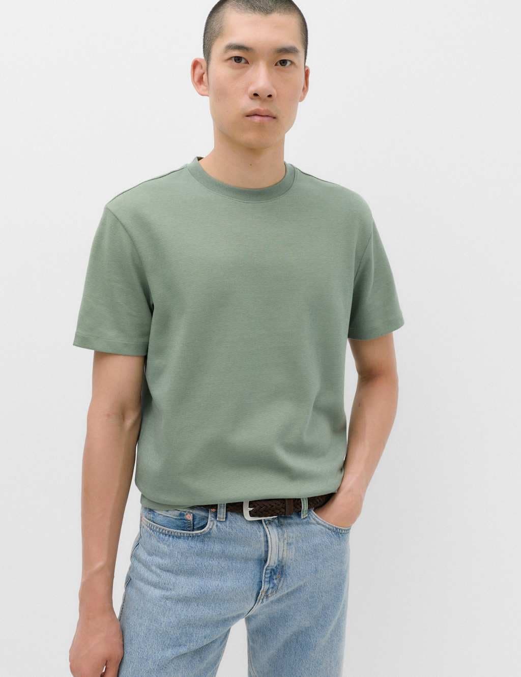 Marks & Spencer M&S Moss Green Cotton Rich Relaxed Fit T-Shirt