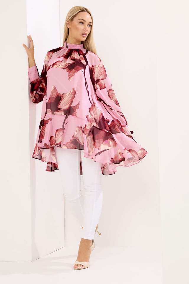 Star By Julien Macdonald Star by Julien Macdonald Women's Floral Print Dipped Hem Tunic Top in Pink - 3