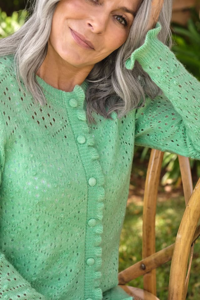 WoolOvers WoolOvers Women's Frill Cardigan in Green - 2