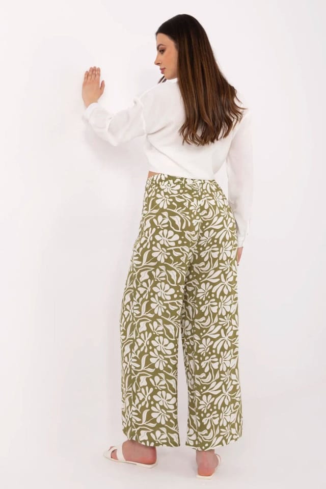 Love Lace Love Lace Women's Light Viscose High Waist Wide Leg Trousers in Green - 3