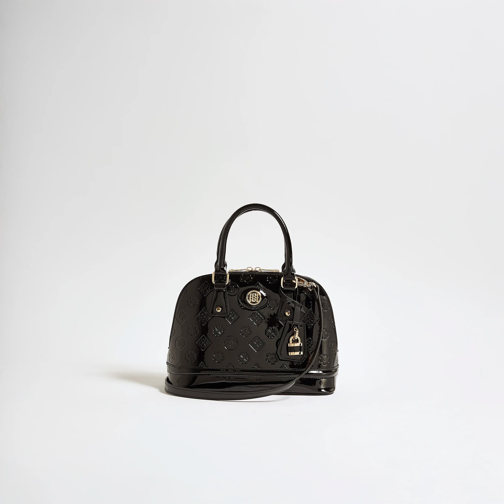 River Island River Island Womens Black Patent Embossed Monogram Bag