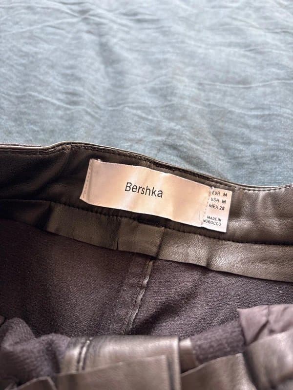 Bershka Straight leg leather trousers