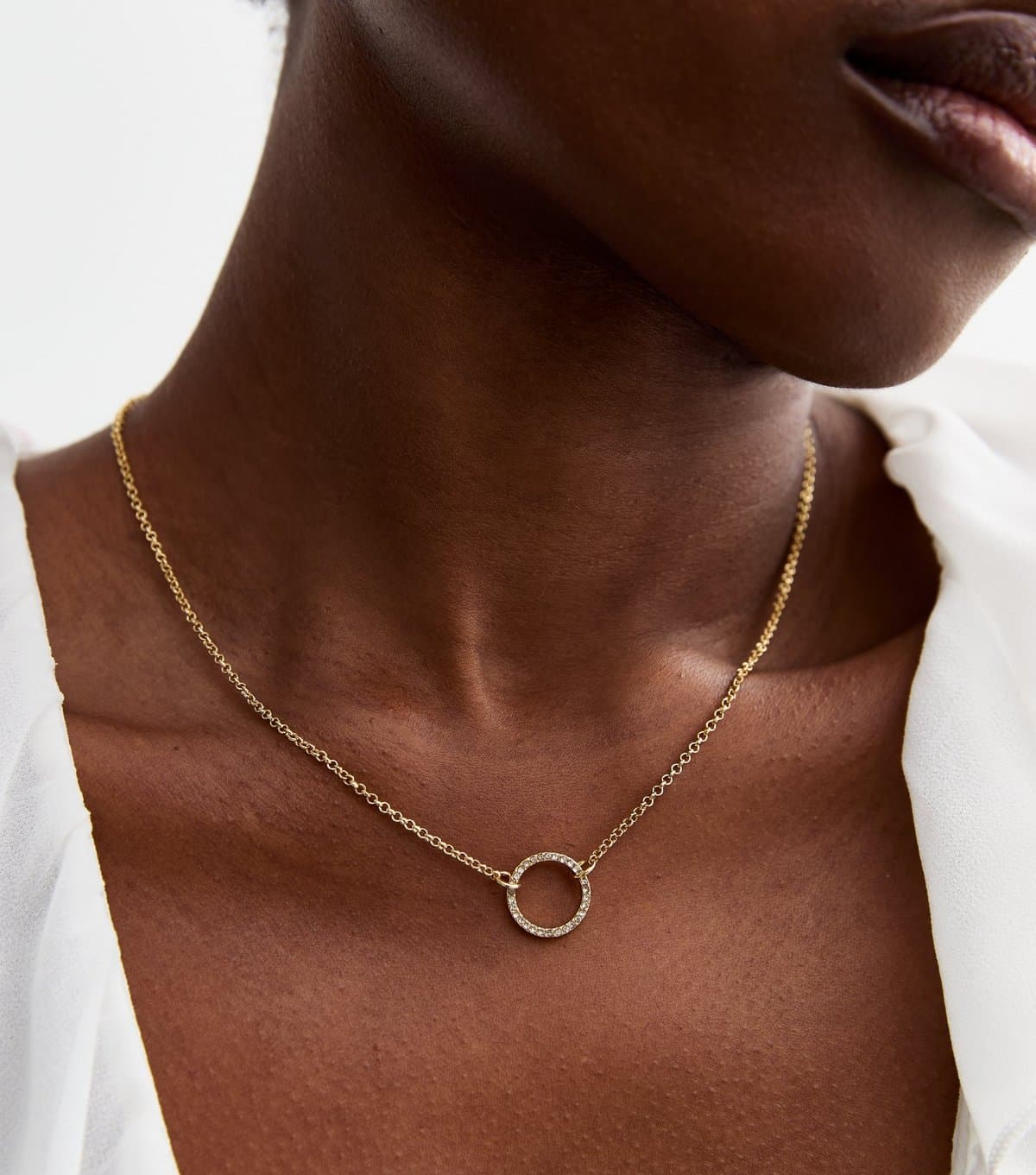 New Look 18ct Gold Plated Diamante Open Circle Pendant Necklace New Look