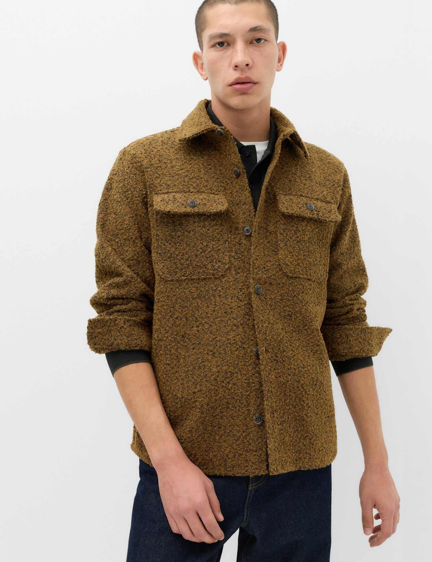 Marks & Spencer M&S Regular Fit Boucle Textured Overshirt Rich Brown