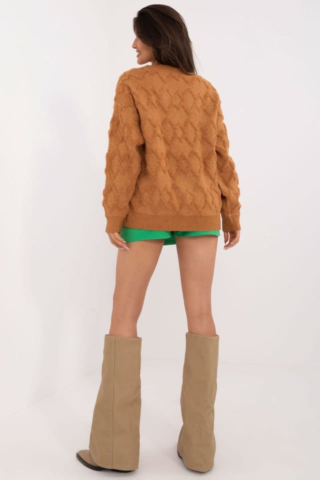 Love Lace Love Lace Women's Textured Weave Round Neck Casual Sweater in Brown - 3