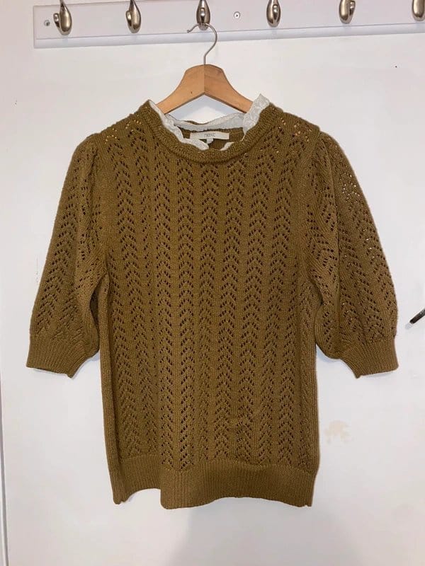 Next Old next label brown crochet knitted short sleeve jumper with lace collar - 1