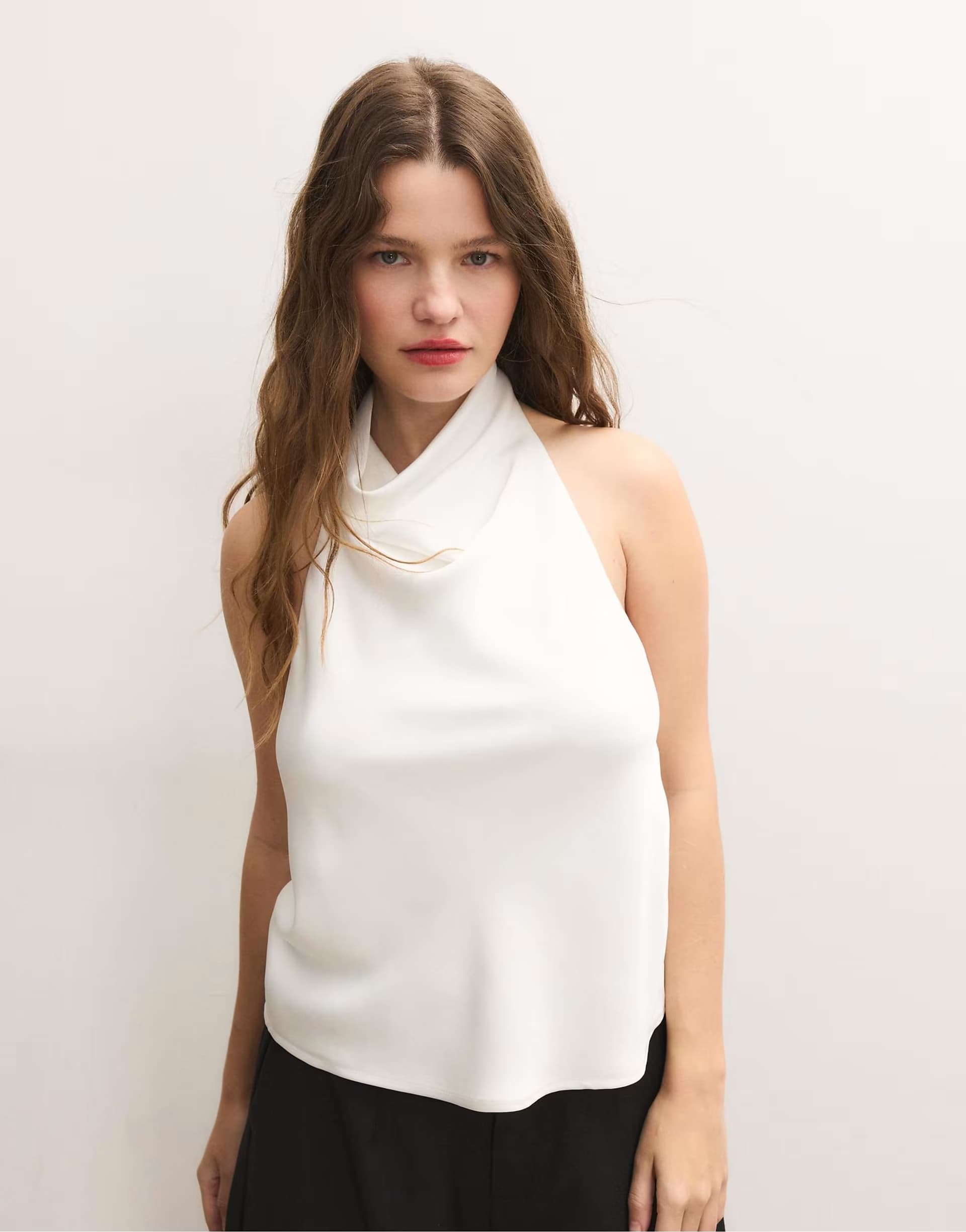 ASOS Stradivarius Satin effect halter top in white