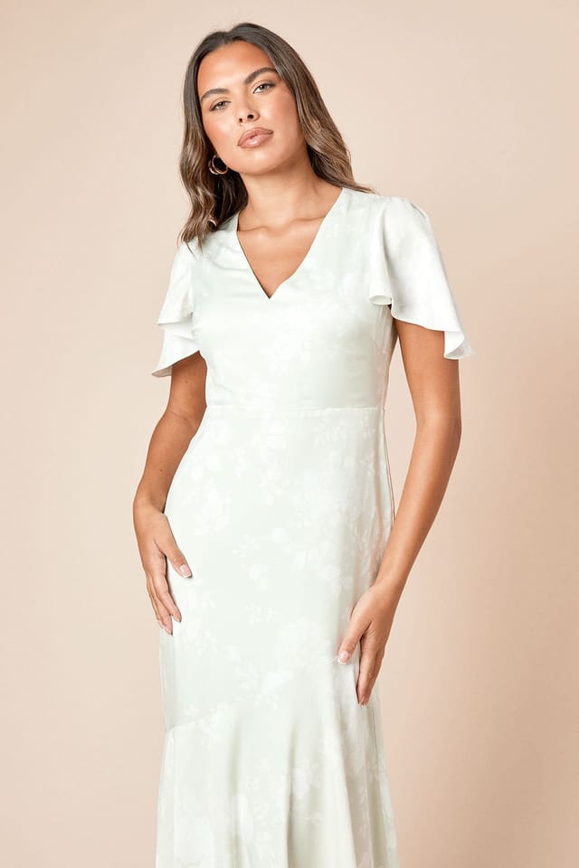 Dorothy Perkins Dorothy Perkins Women's DP Luxe Angel Sleeve V Neck Maxi Dress in Sage - 2